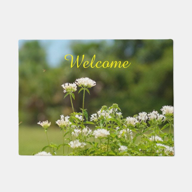 Felpudo Flores de penta blanca Bienvenido Doormat (Anverso)