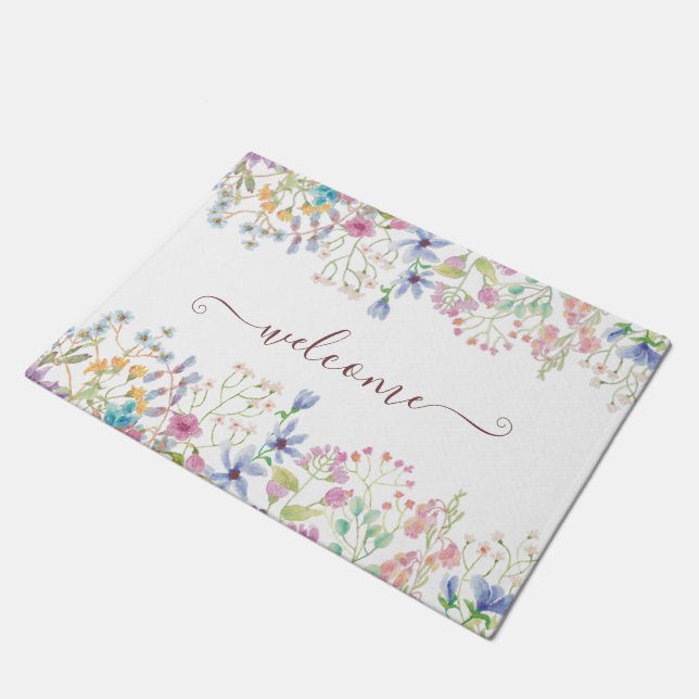 Felpudo Flores de primavera en acuarela personalizadas   (Angular)