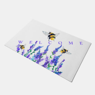 Felpudo Flores de primavera y abejas que vuelan - Dibujo -