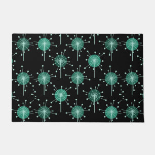 Felpudo Flores de Starburst Sputnik Verde azuladas negras