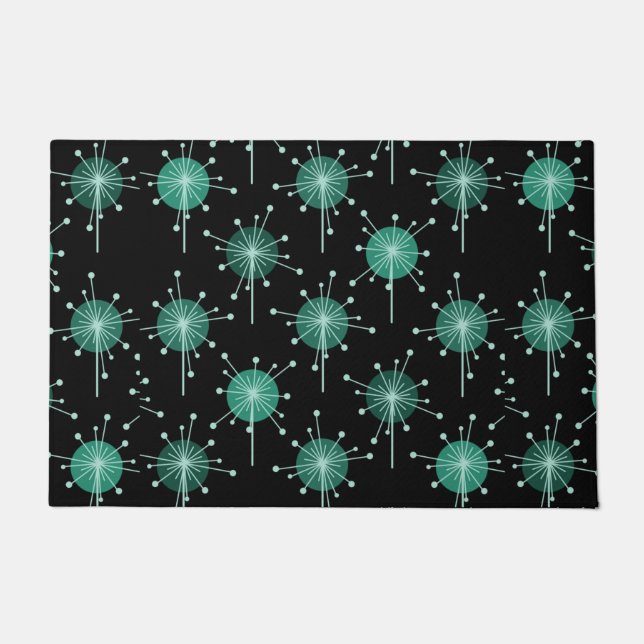 Felpudo Flores de Starburst Sputnik Verde azuladas negras (Anverso)