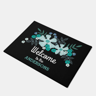 Felpudo Flores Dibujadas a Mano en Verde Azulado, Personal