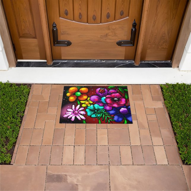 Felpudo Flores florales al estilo del graffiti caprichoso (Exterior)