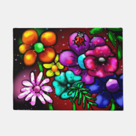 Felpudo Flores florales al estilo del graffiti caprichoso