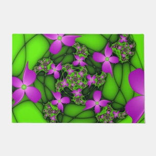 Felpudo Flores fractales abstractas modernas neon rosa ver