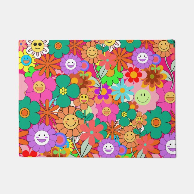 Felpudo Flores Hippie Retro Groovy Boho (Anverso)