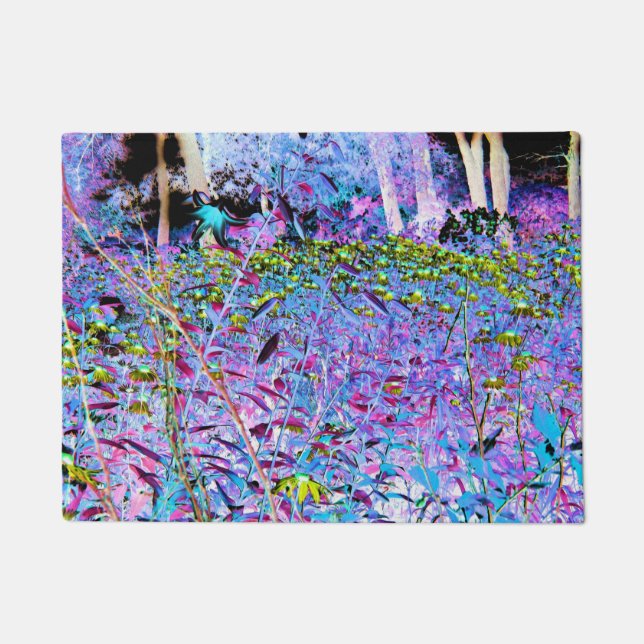 Felpudo Flores impresionistas de Chartreuse y Aqua Garden (Anverso)
