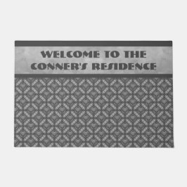 Felpudo Flores Metalizado grises plateadas con patrón de g