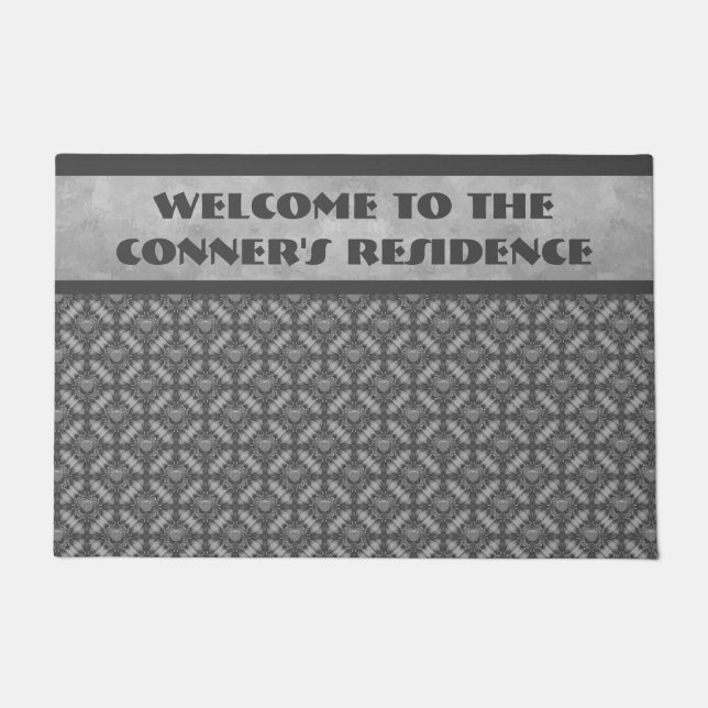 Felpudo Flores Metalizado grises plateadas con patrón de g (Anverso)