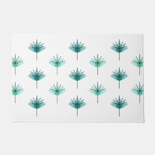 Felpudo Flores modernas de mediados del siglo XX Turquesa (Anverso)