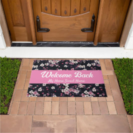 Felpudo Flores negras rosadas de sakura, diseño de patrone