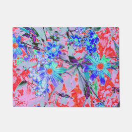 Felpudo Flores retro psicodélicas de Aqua verde y Naranja