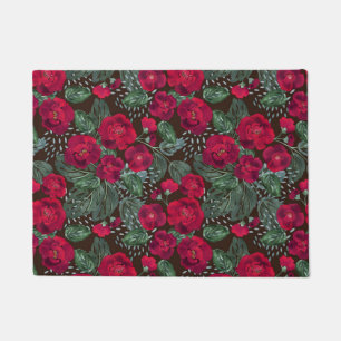 Felpudo Flores rojas, acuarela floral.