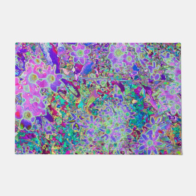 Felpudo Flores rosadas y moradas trippy (Anverso)