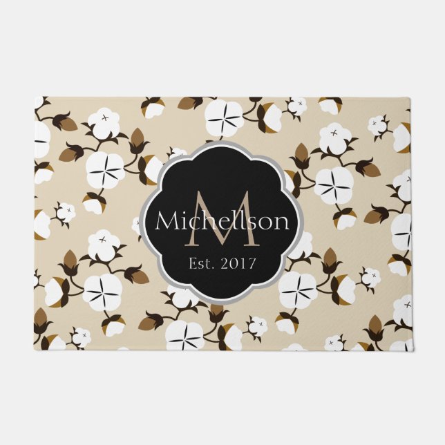 Felpudo Flores rústicas de algodón y nombre familiar (Anverso)