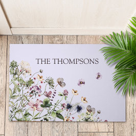 Felpudo Flores salvajes púrpura de color de agua monograma