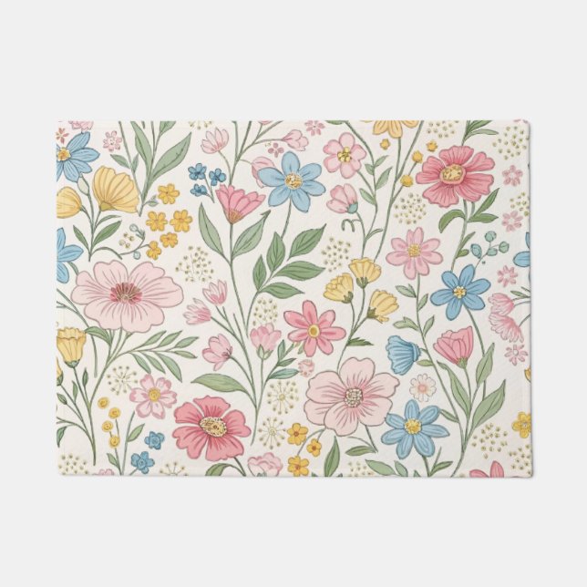 Felpudo Flores silvestres patrón floral de verano (Anverso)