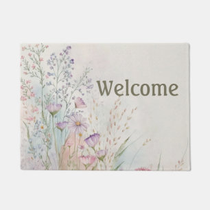 Felpudo Flores silvestres personalizadas acuarela Bienveni