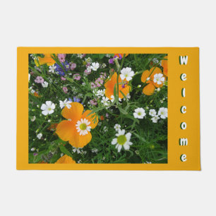 Felpudo Flores silvestres: Polvo blanco Naranja. Mat de la