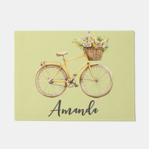 Felpudo Flores verdes de la bicicleta de primavera