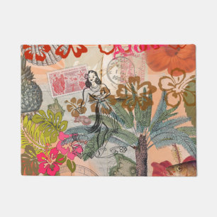 Felpudo Flores Vintage Hula Colorido Hawaiano Tropical