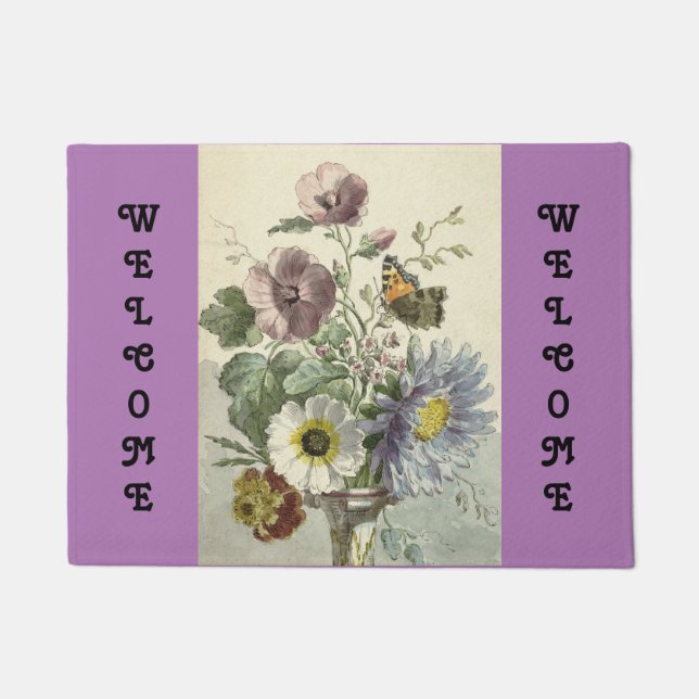Felpudo Flores Y Mat De Puerta De Mariposa (Anverso)