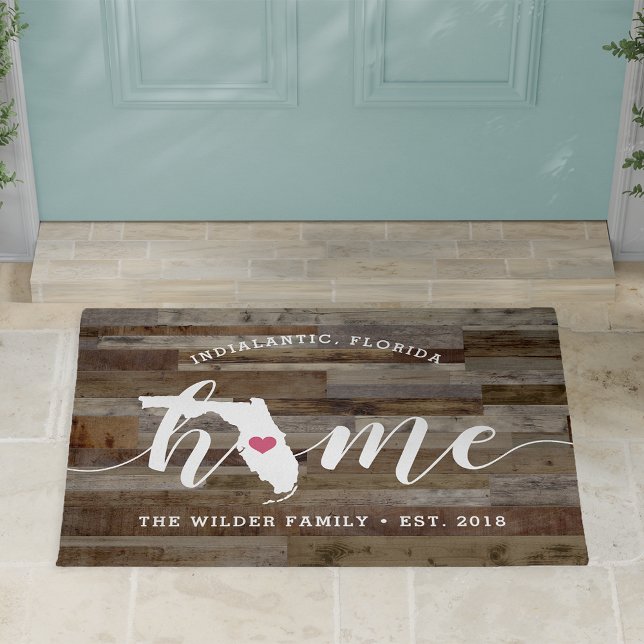 Felpudo Florida Home State Personalized Wood Look (Subido por el creador)