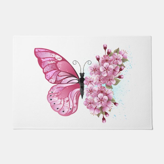 Felpudo Flower Butterfly with Pink Sakura (Anverso)