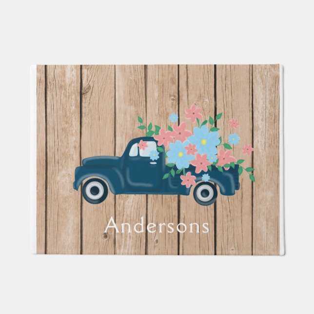 Felpudo Flowers In A Pickup Truck Personalized Doormat (Anverso)