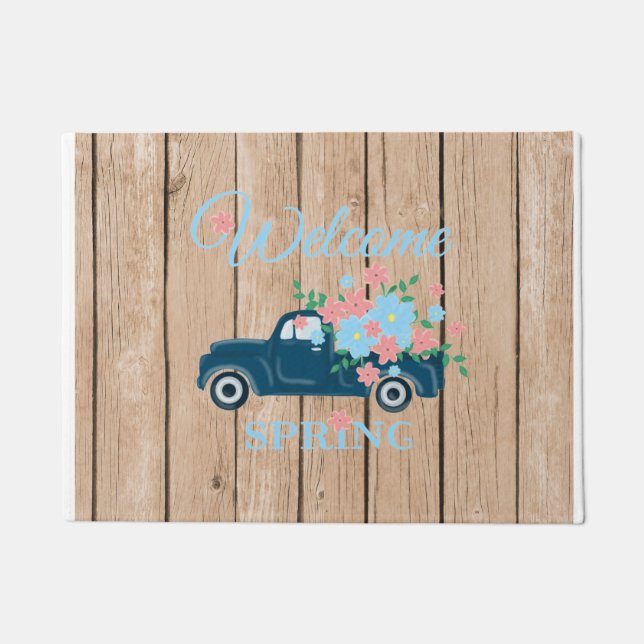 Felpudo Flowers In A Pickup Truck Welcome Spring  Doormat (Anverso)