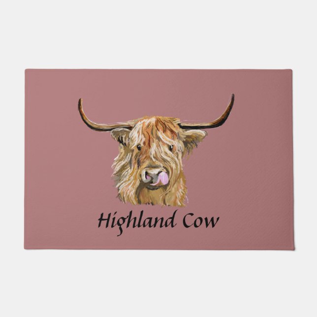 Felpudo Fluffy Red Highland Cow Original Digital Art   (Anverso)