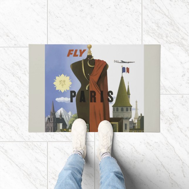 Felpudo Fly Paris Francia Vintage Travel Poster (Interior)