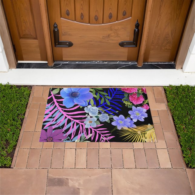 Felpudo Foliage bontárico del fermento floral retro colori (Exterior)
