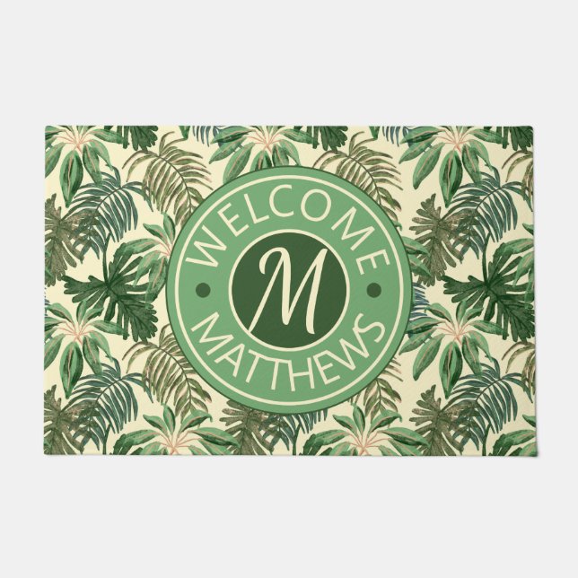 Felpudo Foliage Tropical Sale del Monograma de acuarela de (Anverso)