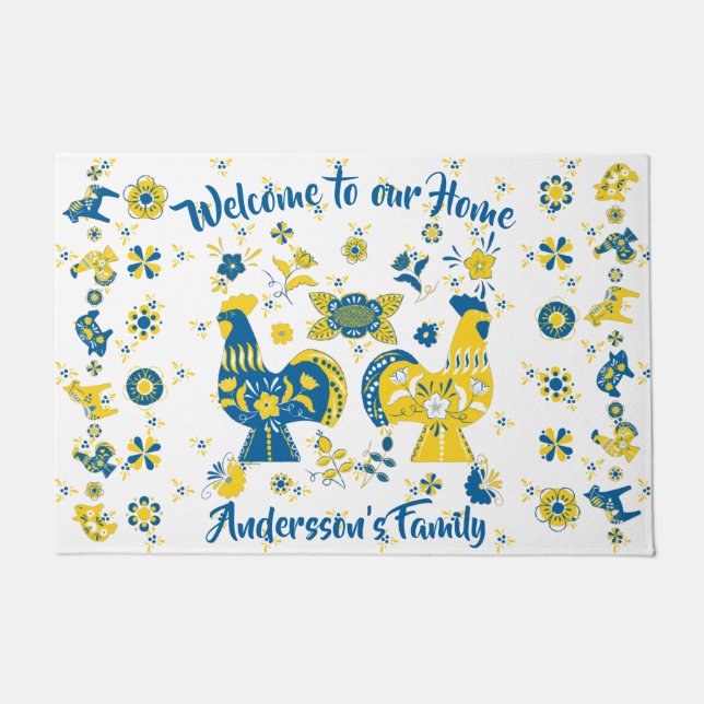 Felpudo Folk Dala Rooster Sueco (Anverso)