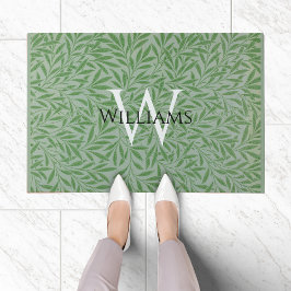 Felpudo Follaje de monograma William Morris hojas verdes c