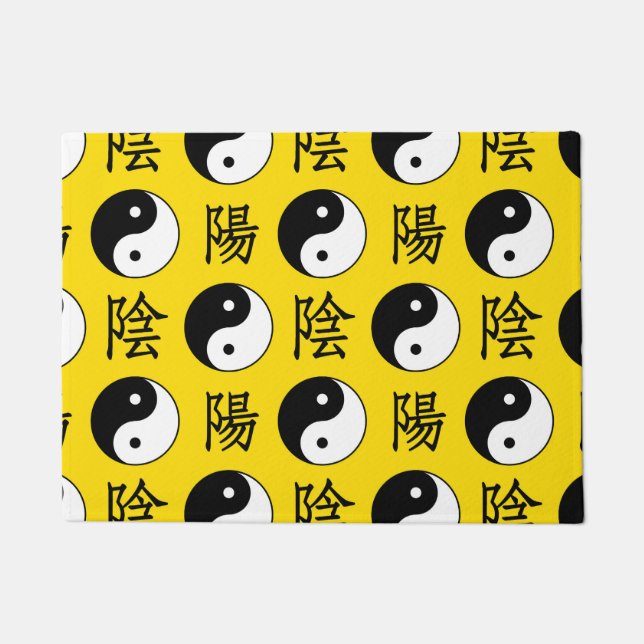 Felpudo Fondo amarillo Patrón Yinyang chino (Anverso)