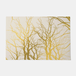 Felpudo Fondo Beige del patrón de ramas de árbol de oro