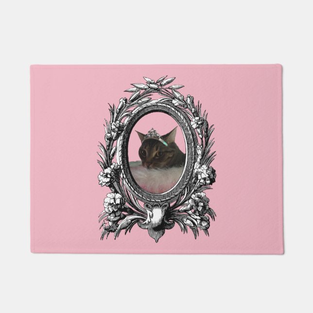 Felpudo Fondo de princesa Cat Vintage Frame Pink (Anverso)