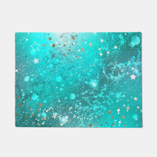 Felpudo Fondo de Relieve metalizado turquesa de mimbre