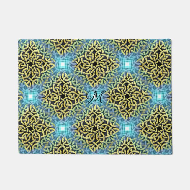 Felpudo Fondo del Monoigram Victorian Golden Trim Aqua (Anverso)