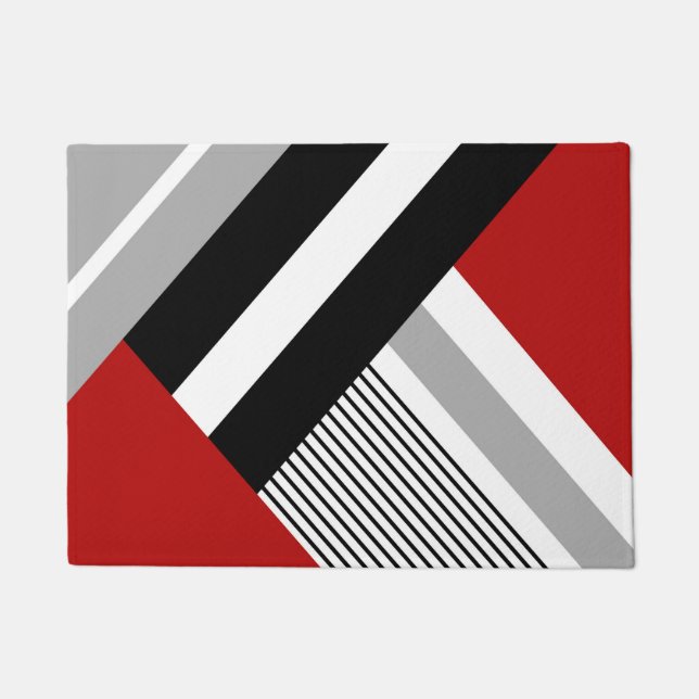 Felpudo Formas geométricas de rojo, gris, blanco y negro (Anverso)