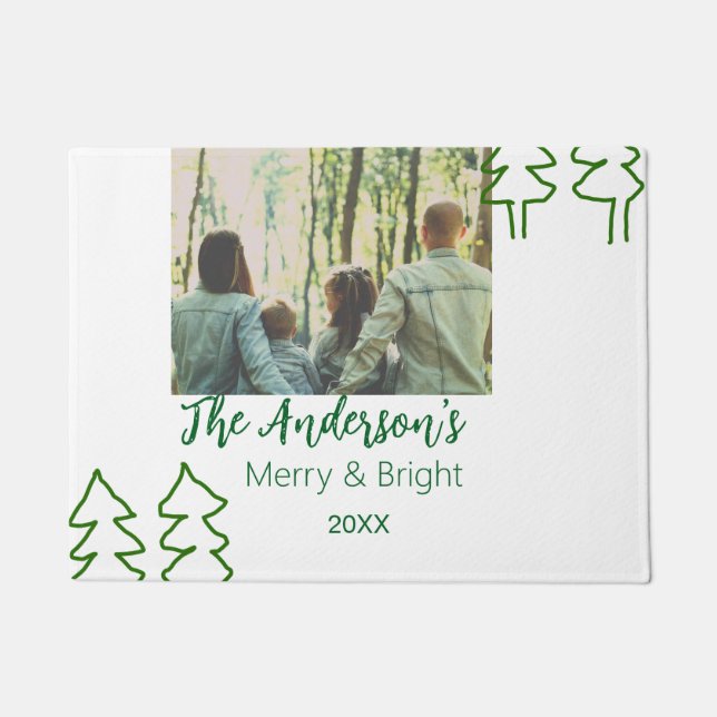 Felpudo Foto moderna del árbol de Navidad verde de nombre  (Anverso)