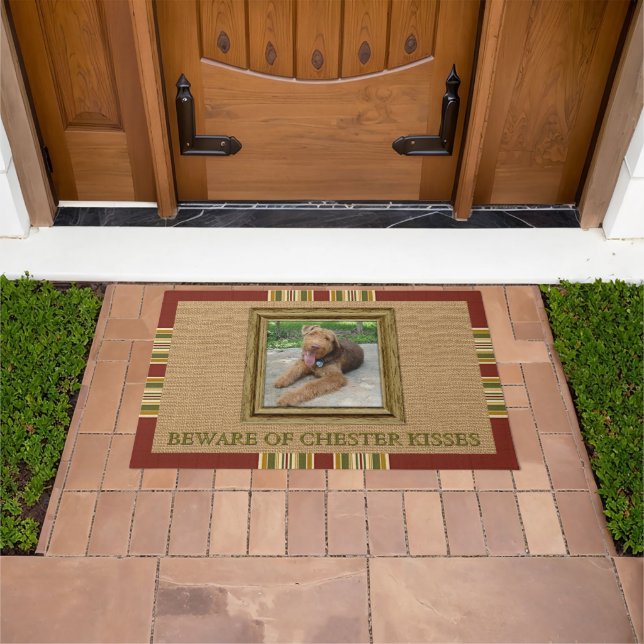 Felpudo Foto personalizado Red Green Ochre Mustard Stripes (Exterior)