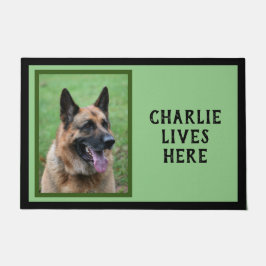 Felpudo Foto y nombre de tu perro, fondo verde