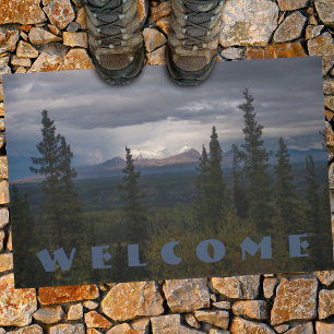 Felpudo Fotografía de Bienvenida Montaña Nevada Iluminada
