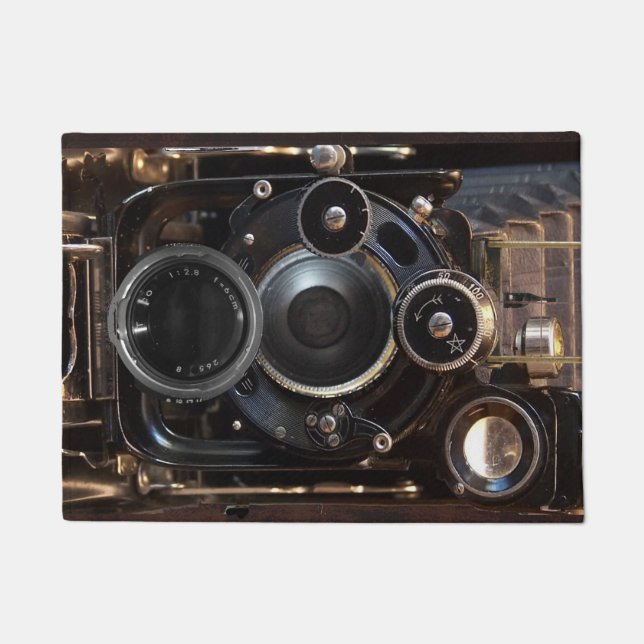 Felpudo Fotografía de cámara antigua Película de lente ven (Anverso)