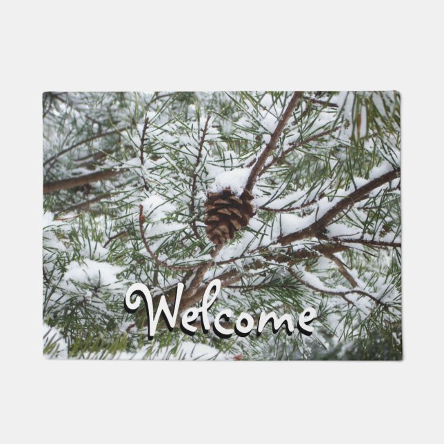 Felpudo Fotografía de la naturaleza del invierno de Snowy  (Anverso)