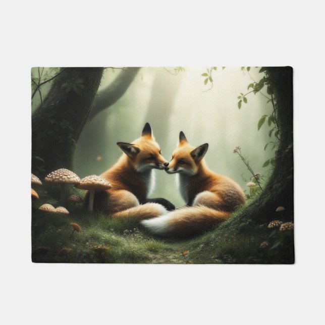 Felpudo Fox Cuddle en un bosque polvoriento (Anverso)