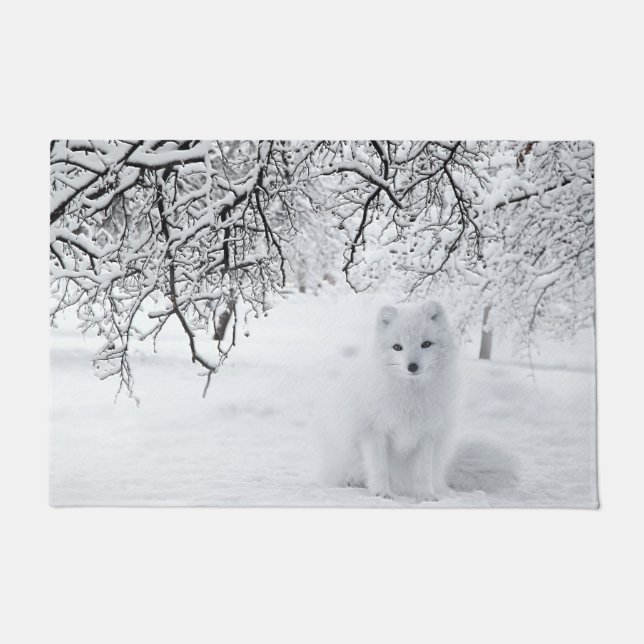 Felpudo Fox de Nieve en Winter Woods (Anverso)